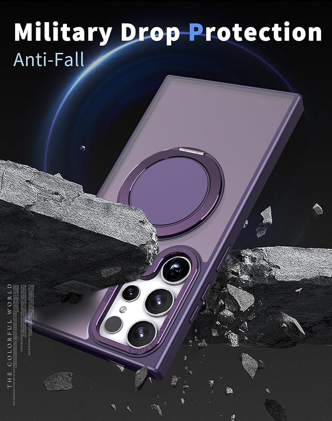 Magnetic Stand Case for Samsung Galaxy S22 Ultra/S23 Ultra [with 2 Screen Protectors] [360° Rotation Magnetic Stand] [Compatible with Magsafe] Military-Grade Drop Protection Case, Purple