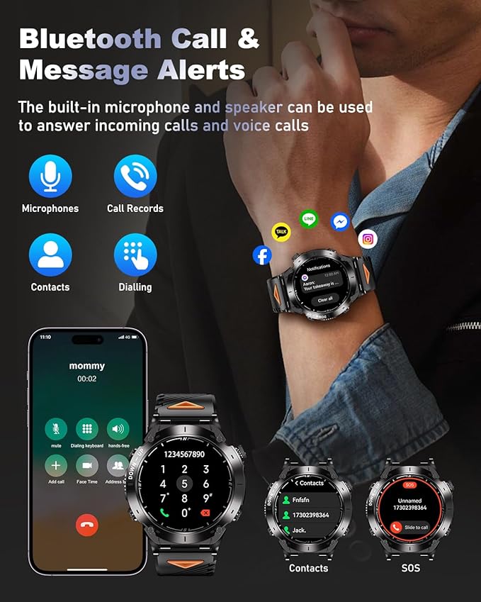 GPS Military Smart Watch for Men with Bluetooth Call, 1.43" AMOLED Waterproof Fitness Tracker with Heart Rate/Sleep Monitor/Flashlight, 170+ Sports Modes, 730mAh Battery for Android/iOS