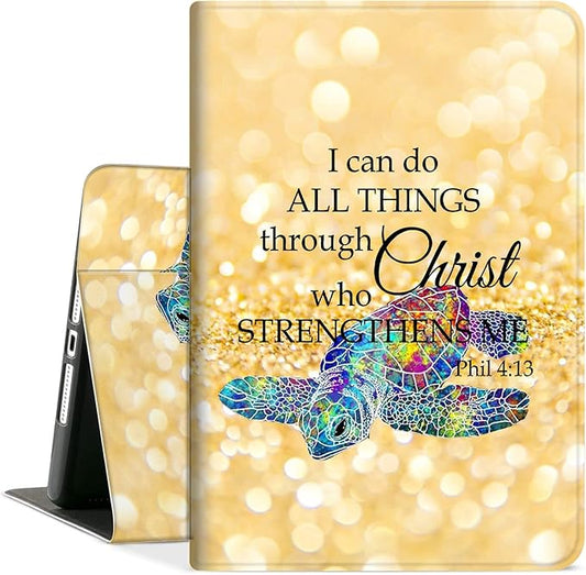 Case for Samsung Galaxy Tab S7 FE 2021/Galaxy Tab S8 Plus 2022/Tab S8+/S7 Plus 2020 12.4 inch,PU Leather Folding Stand Protective Tablet Cover with Auto Wake/Sleep,Yellow Shining Turtle