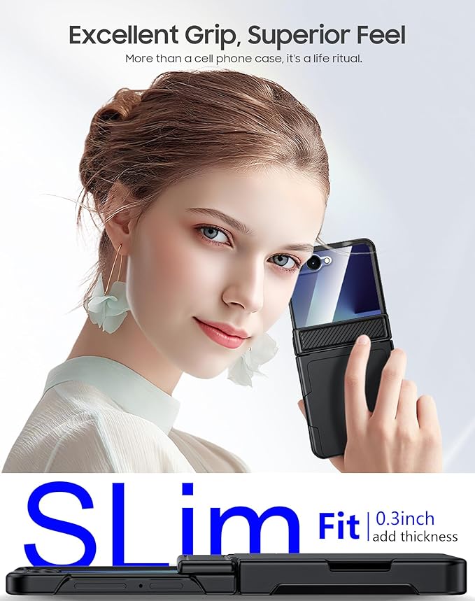 for Samsung Galaxy Z Flip 7 Case Wallet RFID Card Holder&Hinge Protection&HD Screen Protector, Full Body Shockproof Cover for Galaxy Z Flip 7(Black)