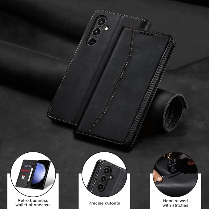 Jasonyu Flip Wallet Case for Samsung Galaxy S23 FE,Leather Magnetic Folio Cover with Card Holder,Kickstand - TPU Shockproof Durable Protective Phone Case,Black