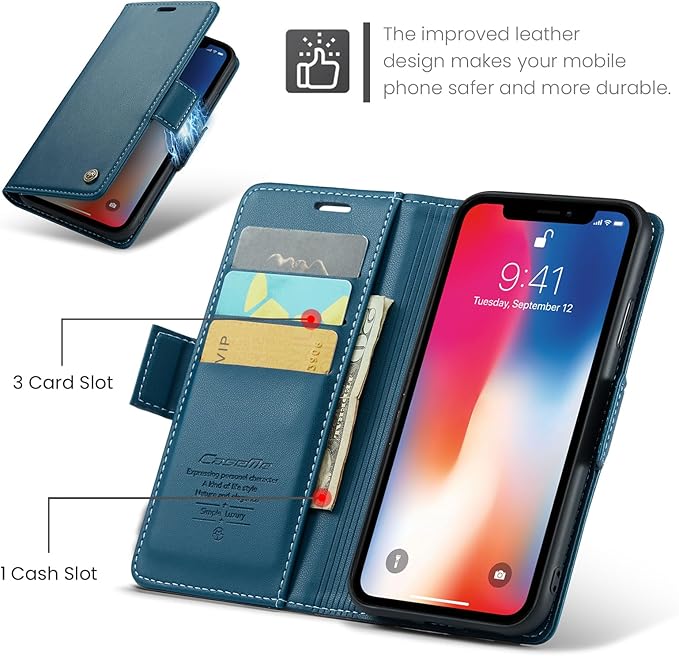 for iPhone Xs Max Case, Premium PU Leather Wallet Case Flip Cover with [RFID Blocking][Card Holder][Stand Function] Shockproof Protective for iPhone Xs Max 6.5", Blue