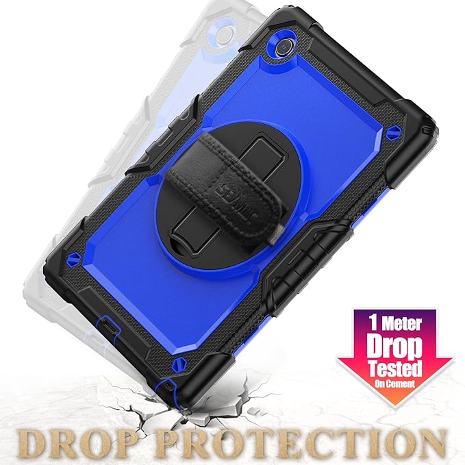 SEYMAC stock Case for Samsung Galaxy Tab A9+ Plus 11'', Full-Body Drop Protection Case with Screen Protector Pencil Holder [360° Rotating Hand Strap] &Stand, Blue+Black