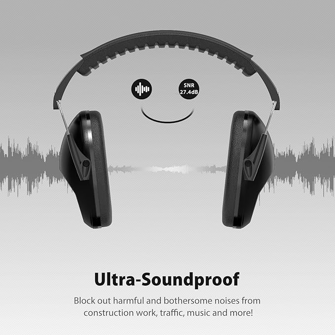 Dr.meter Noise Cancelling Ear Muffs: EM100 SNR27.4 Ear Muffs for Noise Reduction - Kids Noise Cancelling Headphones with Adjustable Headband for Monster Truck Autism Sensory Mowing Firework-Black