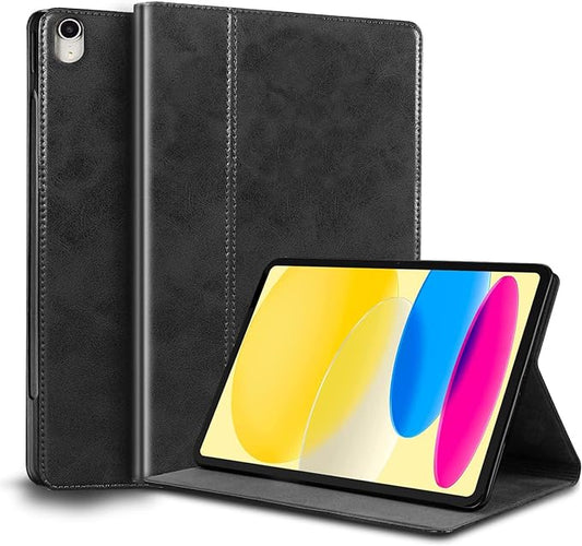 for Ipad (A16) 11th Gen 11 inch 2025 and Ipad 10th Gen 10.9 inch Case 2022 Genuine Leather Cover Protective Shell,Auto Wake/Sleep.Black
