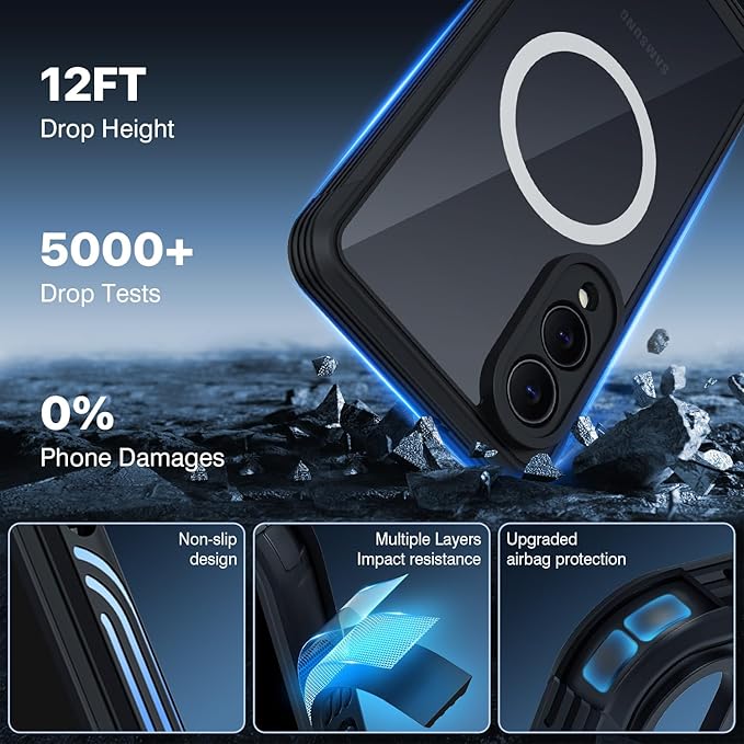 CENHUFO Magnetic Privacy for Samsung Galaxy S25 Edge Case, Full Body Phone Case with Built-in 9H Tempered Glass Privacy Screen Protector and Camera Protector, Shockproof Bumper Clear Cover - Black