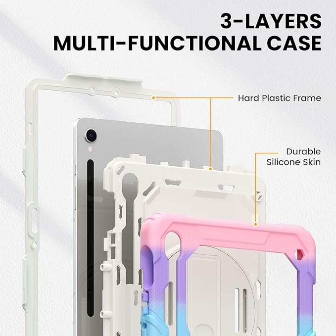 Timecity Case for Samsung Galaxy Tab S10 FE/ S9 FE 5G 10.9 Inch/ S9 11 Inch - Heavy Duty Protective Cover with Screen Protector, Rotating Stand, Shoulder Strap, S Pen Holder | Kids-Friendly, Pink Camo