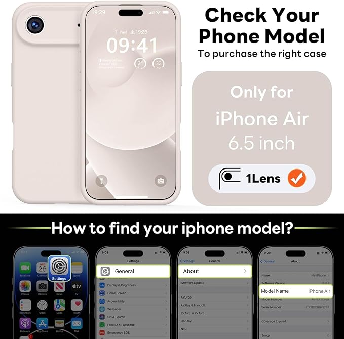 Vooii Magnetic Compatible with iPhone Air Case (Compatible with Magsafe) (Upgraded Camera Protection) Liquid Silicone Shockproof Full Body Protective Phone Cover for Women Men, Stone, 6.5"