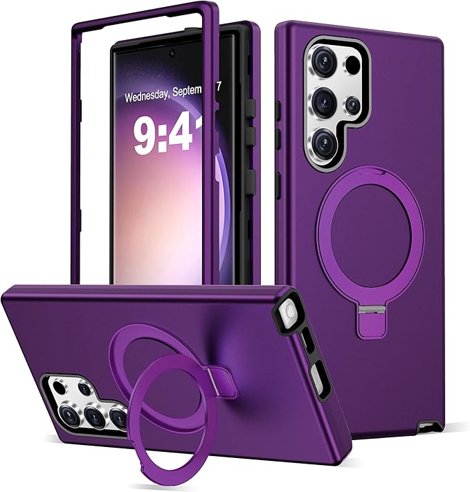 Designed for Samsung Galaxy S23 Ultra Case with Magnetic Ring Stand [Compatible with Mag-Safe][Military Grade Drop Protection][Build in Kickstand] Shockproof S23 Ultra Phone Case 6.8",Purple