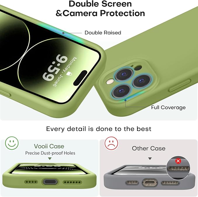 Vooii Compatible with iPhone 14 Pro Case, Liquid Silicone Upgrade [Camera Protection] [Soft Anti-Scratch Microfiber Lining] Shockproof Phone Case for iPhone 14 Pro 6.1 inch - Cedar Green