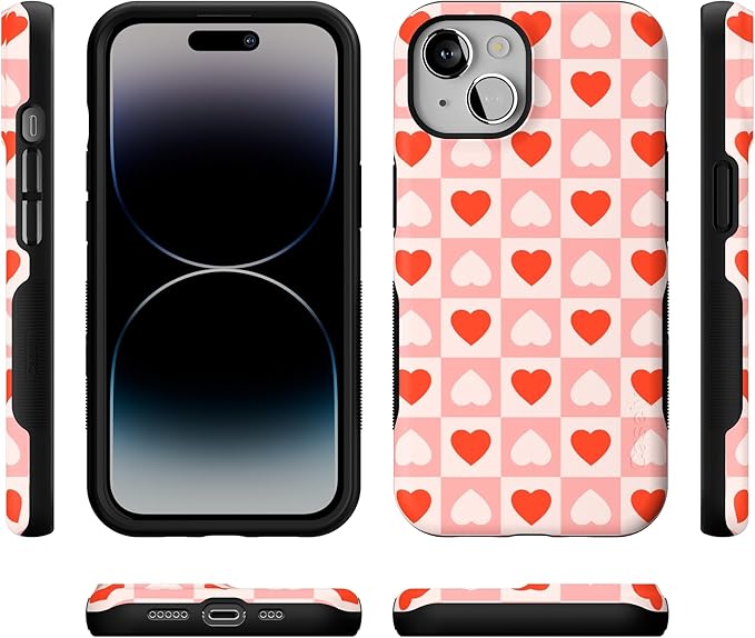 Casely iPhone 14 Case | King of My Heart | Checkered Hearts | Compatible with MagSafe | Bold Protective Design