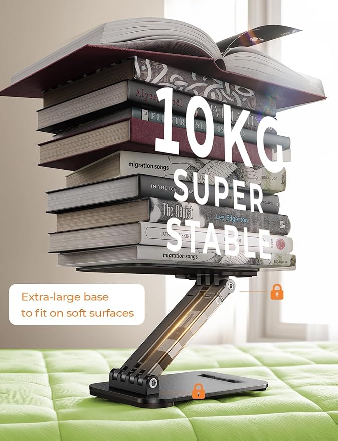 LISEN Tablet Stand for iPad Stand Holder Desk, Foldable Home Office Desk Accessories Travel for iPad Holder Dorm College Essentials Portable Monitor Fits Tabs Kindle iPhone 4-15.9" Black