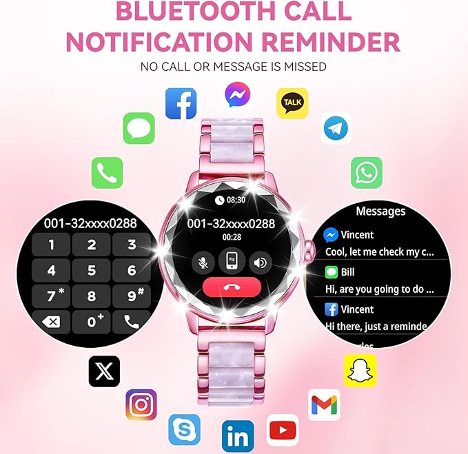 Smart Watch for Women with Make/Answer Call, 1.2" Adjustable Fitness Watch with Heart Rate Sleep Monitor Female Cycle and 100+ Sports Modes for iOS Android