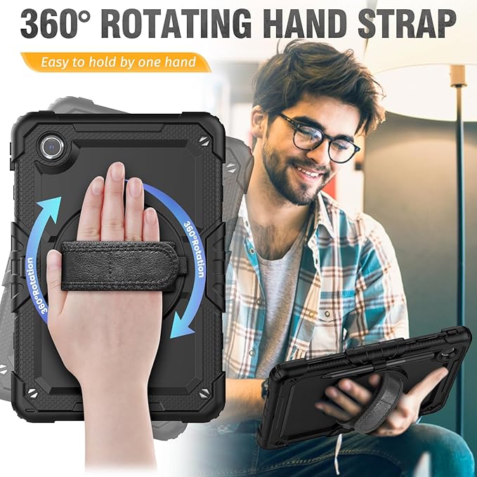 HXCASEAC Case for Lenovo Tab M11/K11 LTE 11’’ with Screen Protector/Pen Holder/Rotating Hand Strap/Stand, Protective M11 Tablet Case (TB-330FU/TB-330XU) Cover 2024, Black