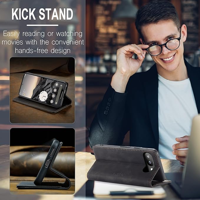 for Google Pixel 9a Case, Flip Wallet Leather Case with Card Holder Magnetic Closure Shockproof Kickstand Protective Phone Cases Cover for Pixel 9a, Black