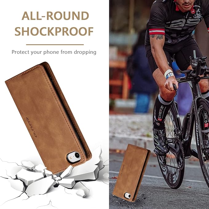 QLTYPRI Case for iPhone 16e, Vintage PU Leather Wallet Case Card Slot Kickstand Magnetic Closure Shockproof Flip Folio Cover for iPhone 16e - Retro Brown