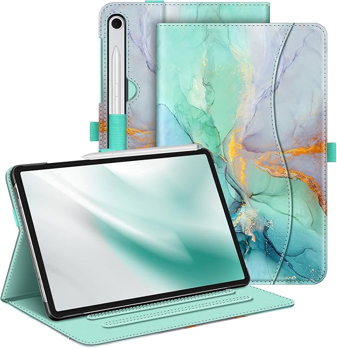 Fintie Case for Samsung Galaxy Tab S10 Lite/ S10 FE/ S9 FE 5G 10.9 Inch/Tab S9 11 Inch with S Pen Holder, Multi-Angle Viewing Protective Cover with Pocket, Auto Sleep/Wake, Emerald Marble