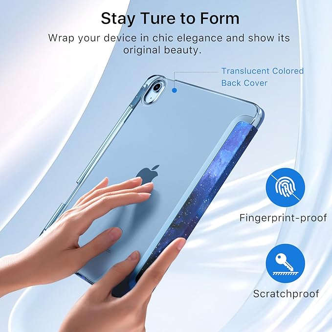 MoKo for iPad (A16) 11th Generation Case 11 Inch 2025, iPad 10th Generation Case 10.9 Inch 2022 with Pencil Holder, Slim Light Trifold Protective Cover with Hard PC Translucent Back Shell, Starry Sky