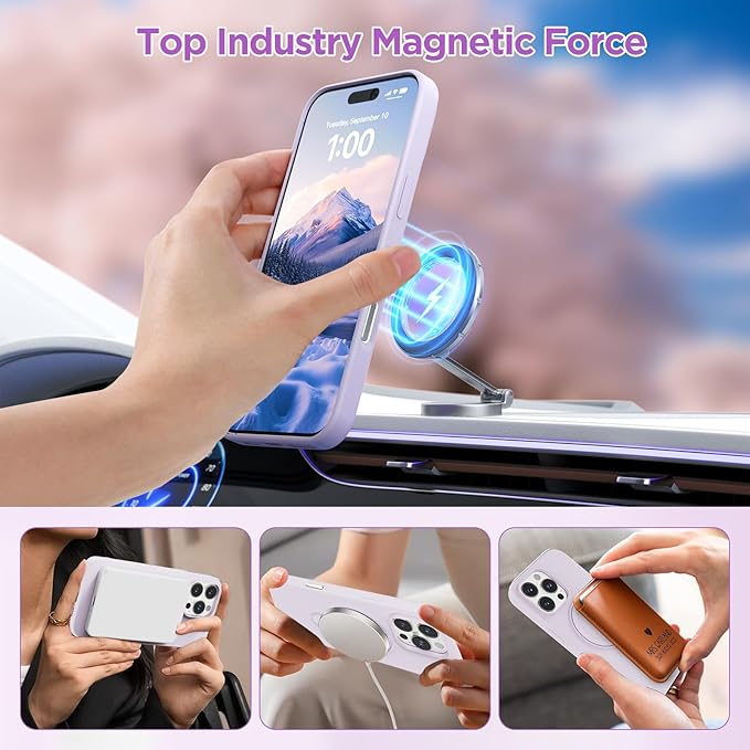 Magnetic Stand for iPhone16 Pro Case with Kickstand 【Lab-Certified Protection】【Not Yellowing】【Anti-Fingerprint】 Durable, Enhanced Grip, Slim，Purple，iPhone 16 Pro 6.3"