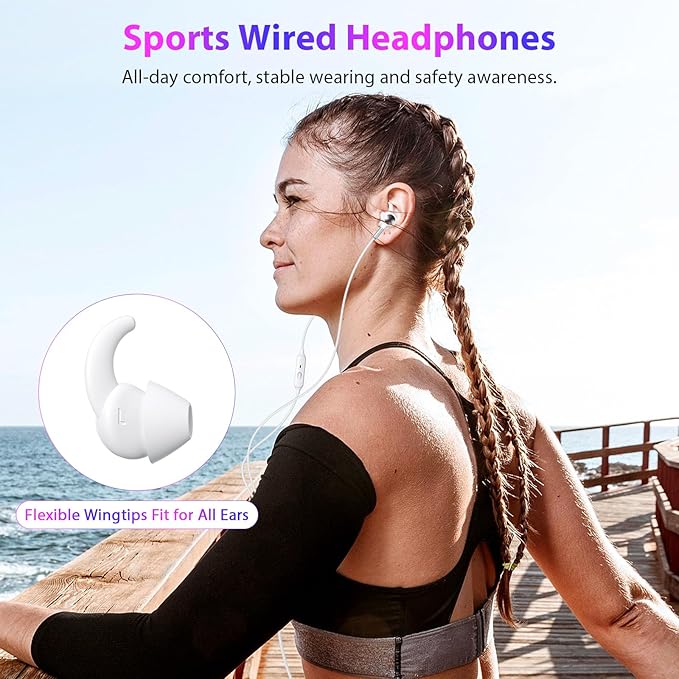 APETOO Wired Ear Buds Sport in-Ear Headphones with Anti Fall/Hurt Wingtips, Mute Mic, Pure Stereo Bass, Noise Isolating Aux 3.5mm Earbuds for iPhone/iPad/Android/Mac/Laptop/PC/Women/Small Ear/School
