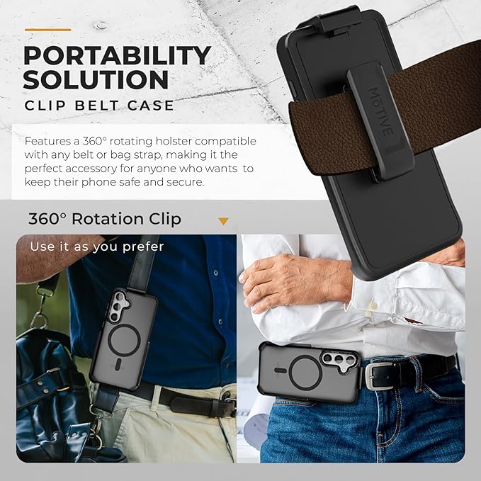 MOTIVE Designed for Samsung Galaxy s25 Case with Belt Clip, Semi-Clear Case Magnetic Compatible with MagSafe, Slim Cover, Drop Tested s25 Holster Case 6.2” | Clear Frost [Fits s24 Phone]