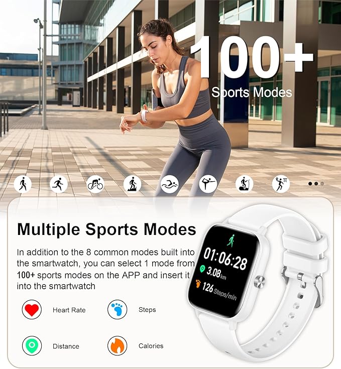 Smart Watch for Women with Bluetooth Call/Read Messages, 1.83" Activity Trackers with 100+ Sports Modes, Step Counter, Heart Rate Monitor, Sleep Tracker, Smartwatch Compatible Android iOS, White