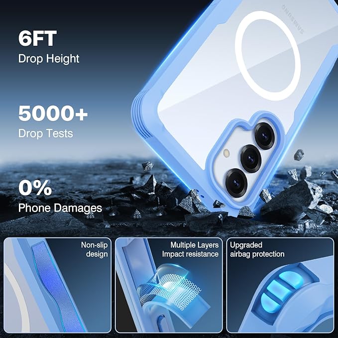 CENHUFO Magnetic Privacy for Samsung Galaxy S25 Plus Case, Full Body Phone Case with Built-in 9H Tempered Glass Privacy Screen Protector and Camera Lens Cover, Shockproof Bumper - Light Blue