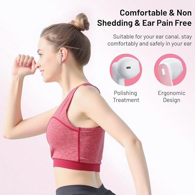 Wireless Earbuds, Bluetooth Headphones Stereo Ear Buds with Noise Cancelling Mic, 50H Playback with LED Display Charging Case, IP7 Waterproof in-Ear Earphones for Phone Laptop Sports, Pink