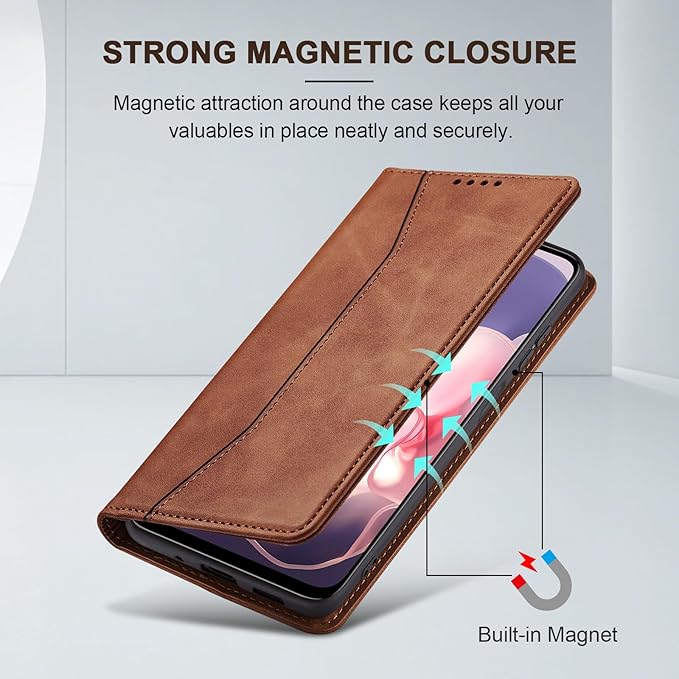 Jasonyu Flip Wallet Case for Moto G Power 5G (2024),Leather Magnetic Folio Cover with Card Holder,Kickstand - TPU Shockproof Durable Protective Phone Case,Brown
