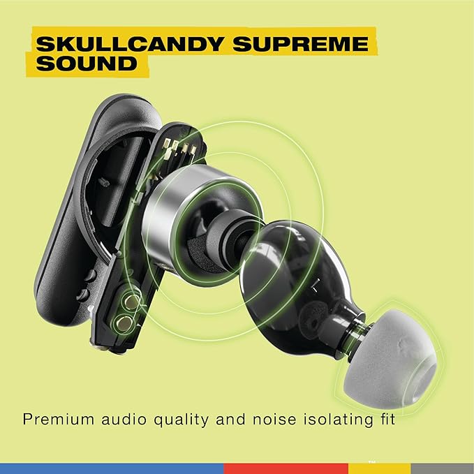 Skullcandy Smokin’ Buds Wireless Earbuds, Bluetooth Headphones, Noise Isolating Fit, Up to 20 Hours Battery, IPX4 Sweat and Water Resistant, Microphone for iPhone Android - True Black