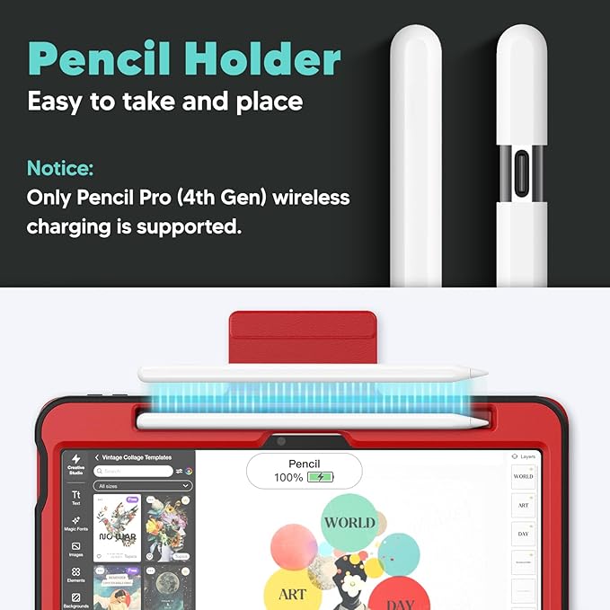 SEYMAC for iPad Air 11 inch Case M3/ M2 (2025/2024), Full Protective Auto Sleep/Wake Strong Magnetic Cover with 5 Standing Angles, Pencil Holder, Red