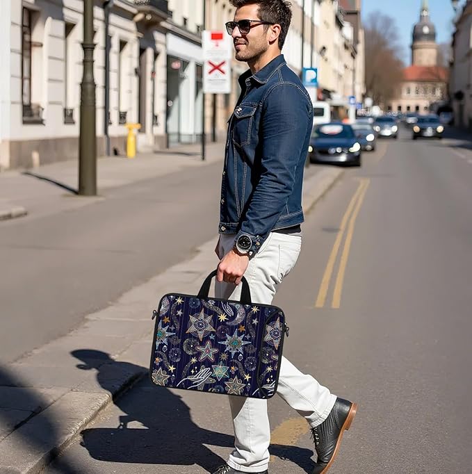 RICHEN 14 15 15.4 15.6 inch Laptop Shoulder Bag Messenger Bag Notebook Handle Sleeve Neoprene Carrying Case with Accessories Pocket (14-15.6 inch, Stars)