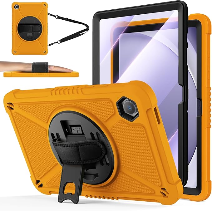 ZtotopCases for Samsung Galaxy Tab A9+ / A9 Plus 11'' 2023 (SM-X210/X216/X218), Shockproof Hard Duty Case with Screen Protector+360 Rotating Hand Strap&Stand+Shoulder Strap for Tab A9+ Tablet, Orange