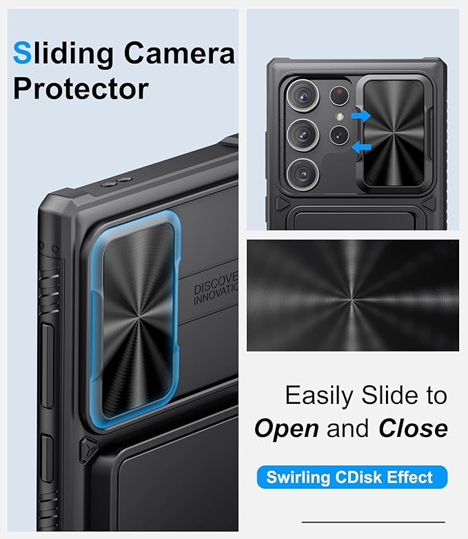 for Samsung Galaxy S23 Ultra Case with Card Holder & Kickstand & Slide Camera Protector, Military Grade Drop Shockproof Silicone Wallet Phone Case Cover for Galaxy S23 Ultra 5g 2023, Black