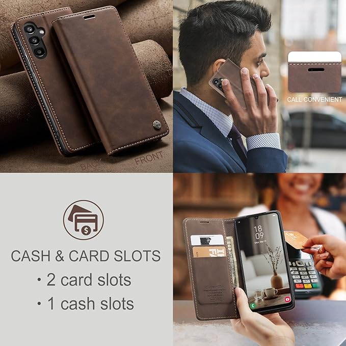 for Samsung Galaxy A34 5G Case, Flip Wallet Leather Case with Card Holder Magnetic Closure Shockproof Kickstand Protective Phone Cases Cover for Galaxy A34 6.6 Inch,Coffee