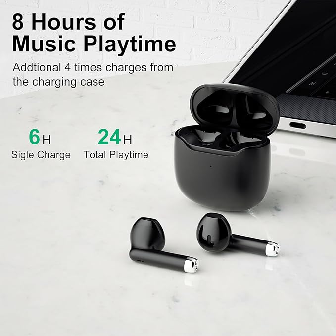Bluetooth 5.3 Wireless Earbuds for iPhone 16/17 Pro, 8-Hour Playtime, Clear Calls & Enhanced Bass Works with iOS/Android