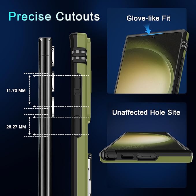 DEERLAMN Case for Samsung Galaxy S25 Ultra with Slide Camera Cover+Screen Protector (1 Pack), Rotated Ring Kickstand Military Grade Shockproof Protective Cover-Olive Green