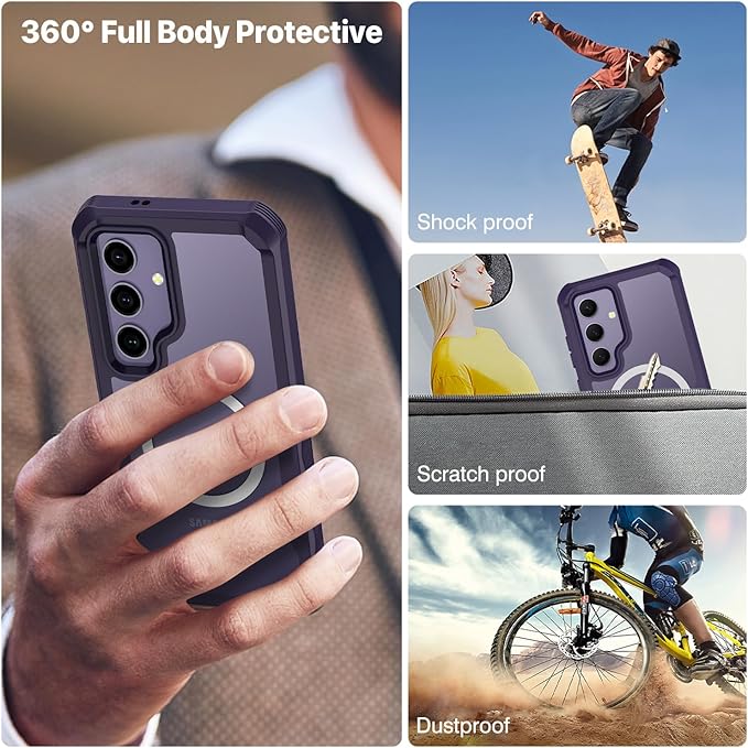 CENHUFO Magnetic Privacy for Samsung Galaxy S24 Case, Full Body Phone Case with Built-in Privacy Screen Protector and Camera Lens Protector, Anti Peep Shockproof Bumper Clear Protective Cover -Purple