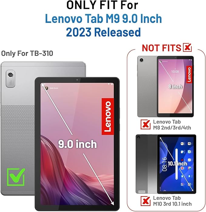 ZenRich Carrying Case for Lenovo Tab M9 2023 9.0''(TB-310FU/ TB-310FX), Heavy Duty Rugged Full-Body Protective Case with 360 Rotating Stand/Hand Strap/Shoulder Belt for Lenovo Tab M9 9 inch,Black