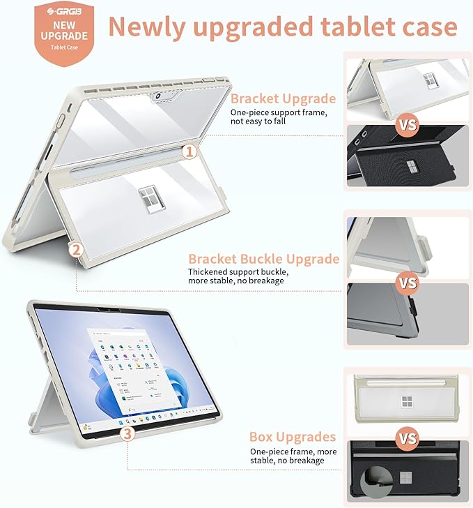 Case Updated Version fit Microsoft Surface Pro 11/10 /9/8 13-Inch, All-in-one Rugged Case Compatible with Type Cover Keyboards, Transparent&Yellow