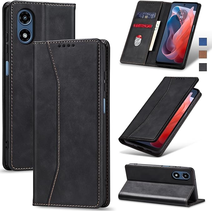 Jasonyu Flip Wallet Case for Moto G Play 4G (2024),Leather Magnetic Folio Cover with Card Holder,Kickstand - TPU Shockproof Durable Protective Phone Case,Black