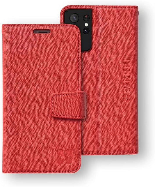 SafeSleeve EMF Protection Anti Radiation Samsung Galaxy Case: Galaxy S23 Ultra RFID EMF Blocking Wallet Cell Phone Case (Red)