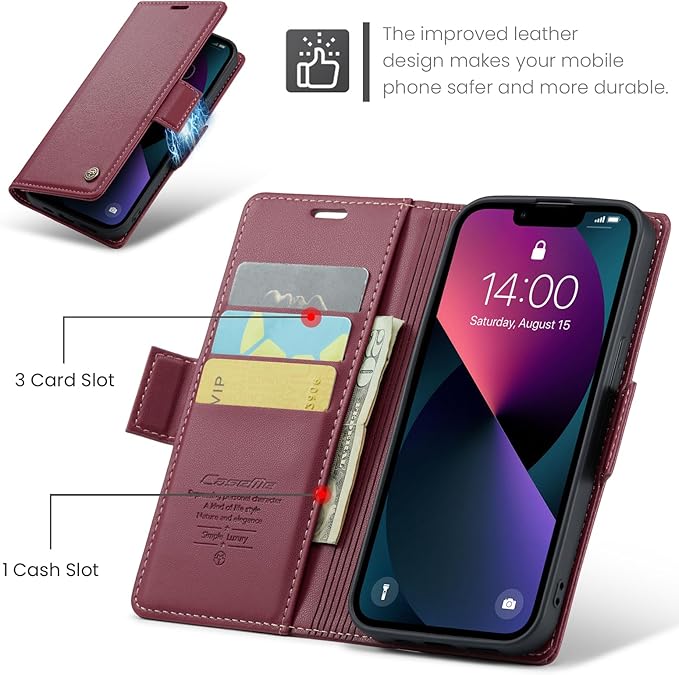for iPhone 14 Plus Case, Premium PU Leather Wallet Case Flip Cover with [RFID Blocking][Card Holder][Stand Function] Shockproof Protective for iPhone 14 Plus 6.7", Red