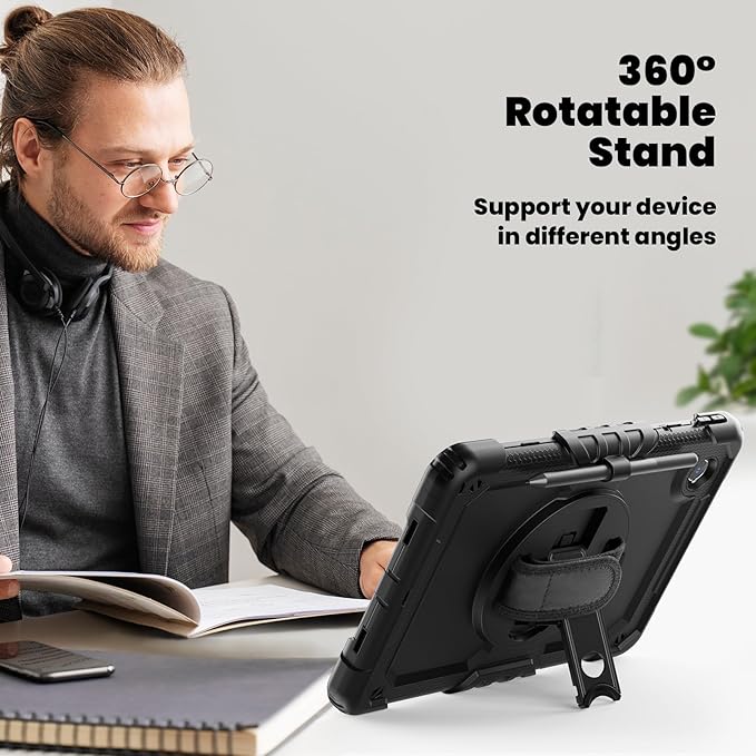 Case for Lenovo Tab K11 11'' 2024 / M11 TB330FU /Lenovo Xiaoxin Pad 2024 TB331FC, with Screen Protector, Hand Strap, Shoulder Strap, Rotating Stand Black