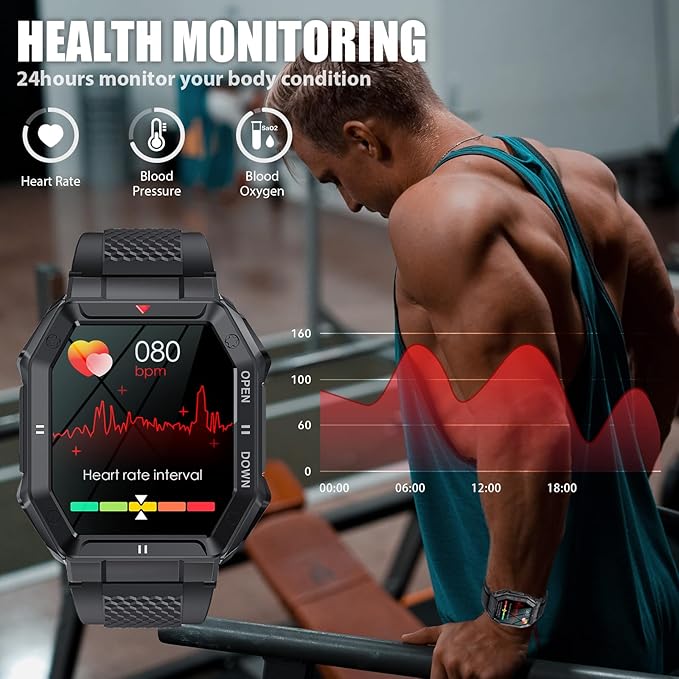 Military Smart Watches for Men (Answer/Make Call) with 1.85" HD Touchscreen, Fitness Tracker with Multiple Sport Modes, Tactical Smartwatch with Whole-Day Heart Rate/Sleep Monitor