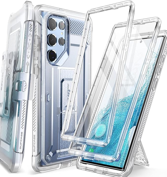 SUPCASE for Samsung Galaxy S22 Ultra Case with Stand, [Unicorn Beetle Pro] [2 Front Frames] [Built-in Screen Protector & Belt-Clip] Military-Grade Protection Phone Case for Galaxy S22 Ultra, Clear