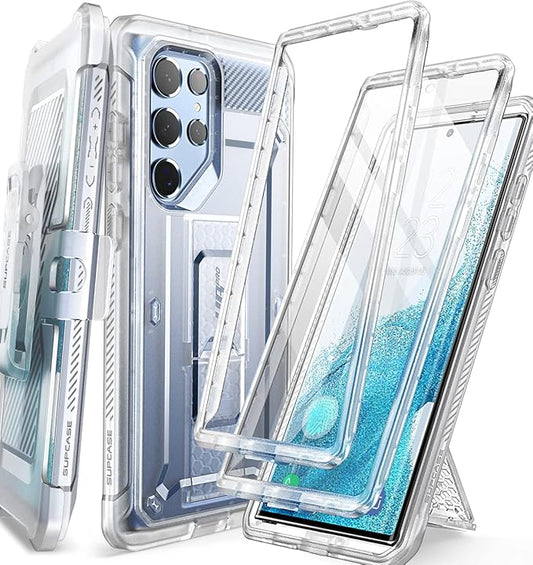 SUPCASE for Samsung Galaxy S22 Ultra Case with Stand, [Unicorn Beetle Pro] [2 Front Frames] [Built-in Screen Protector & Belt-Clip] Military-Grade Protection Phone Case for Galaxy S22 Ultra, Clear