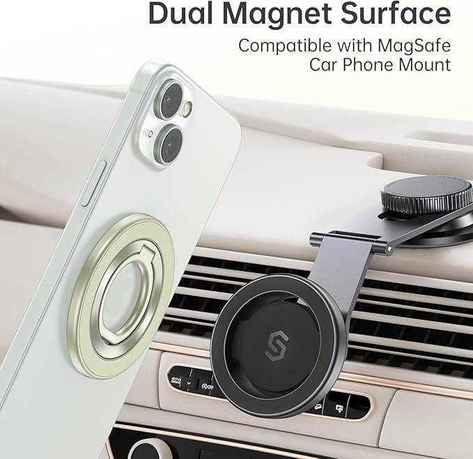 SYNCWIRE Magnetic Phone Ring Holder for MagSafe, 360° Rotation Cell Phone Grip Stand Finger Ring Kickstand Two-Sided Magnet Compatible with iPhone 17 Pro Max 16 15 14 13 12 MagSafe Accessories