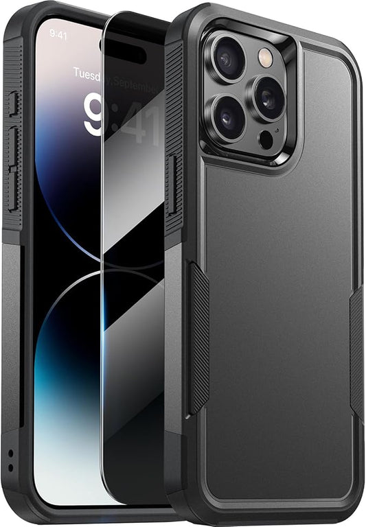 Diaclara Designed for iPhone 14 Pro Case, [with Privacy Screen Protector] [Anti Spy] [Military Grade Drop Protection] Heavy Duty Full-Body Shockproof Phone Case, Black