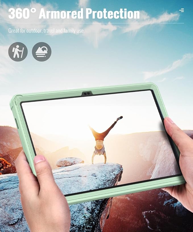 MoKo Case Fit Galaxy Tab A9 Plus 11-Inch 2023 (SM-X210/X216/X218), Shockproof Full Body Rugged Stand Back Cover Built-in Screen Protector Fit Galaxy Tab A9+ 11" 2023, Light Green